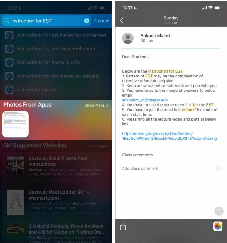 Search text within photos from spotlight search in iOS